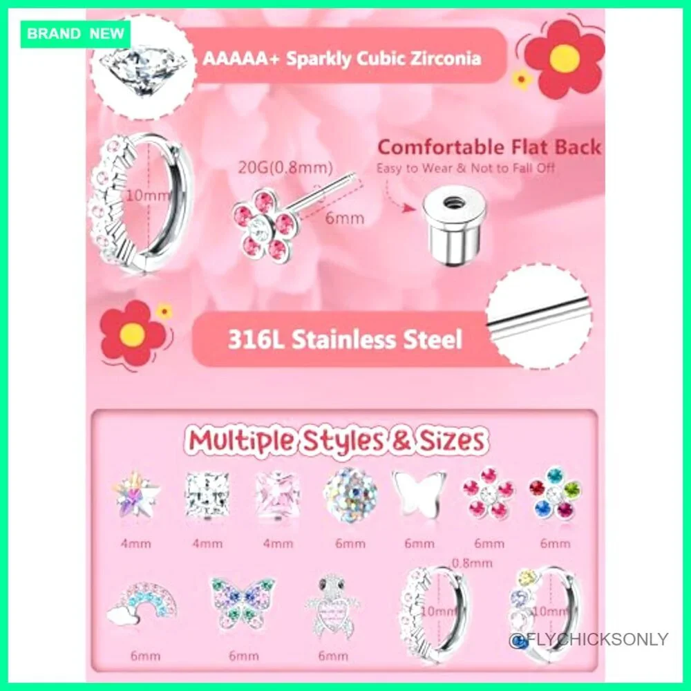 Hypoallergenic Surgical Stainless Steel Earrings Screw Back Stud Hoop